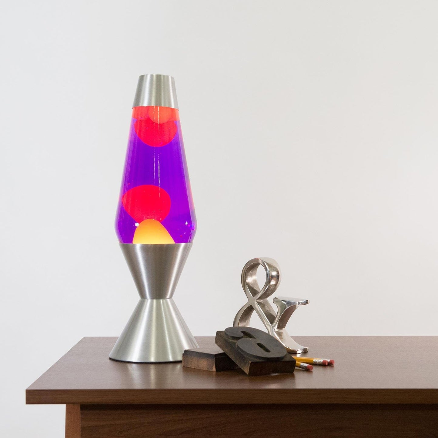 Lava Lamp 16.3in Yellow/Purple Silver Base