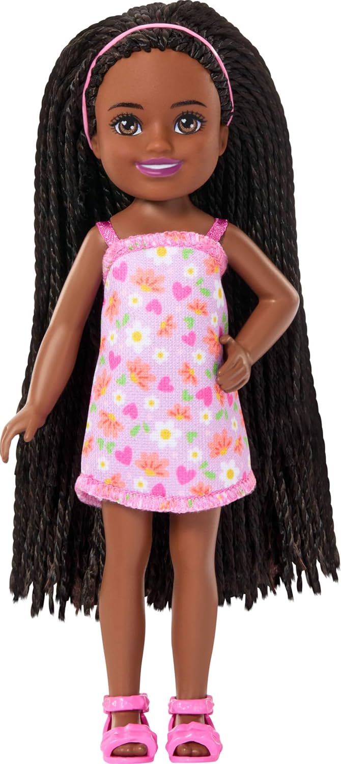 Barbie Chelsea Black with Lavender Hearts & Flowers Dress