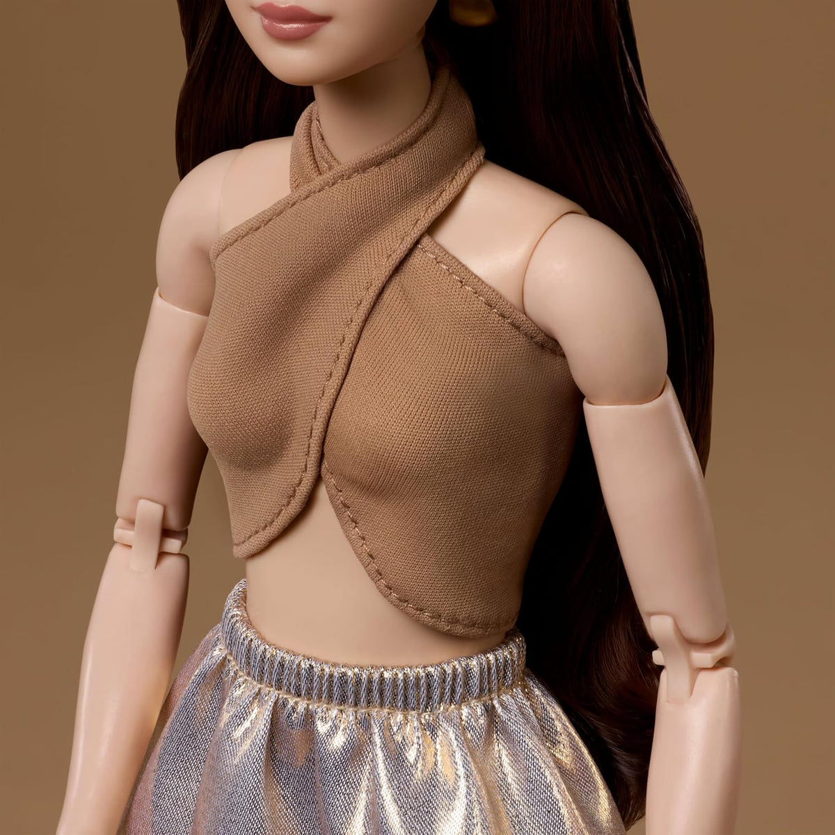 Barbie Basics Collector Fashion Doll 06 With Brunette Hair, Shimmery Golden Skirt & Halter, Universal-Fit Fashions, Posable Body 06