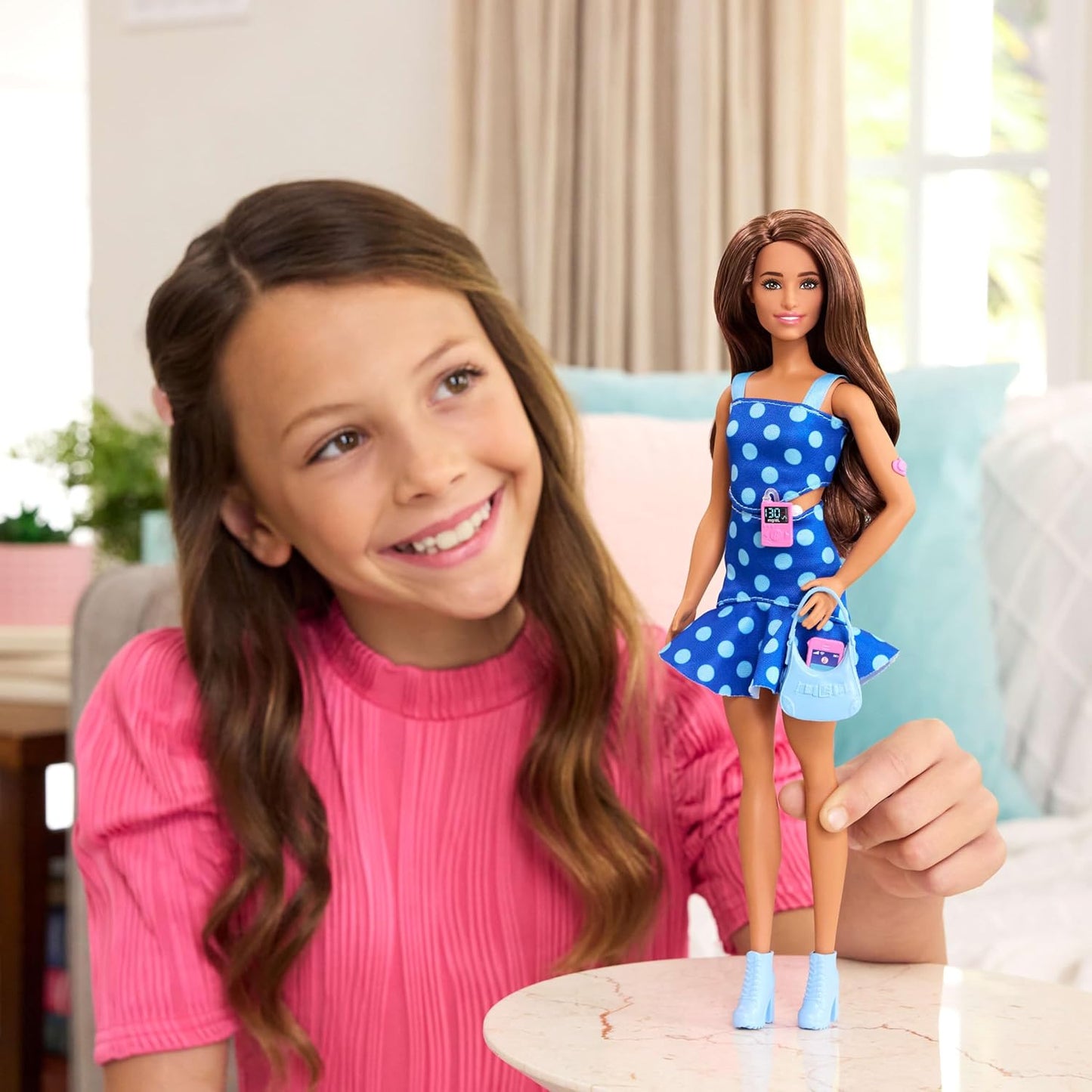 Barbie Fashionista #242 Blue Polka Dot Outfit Diabetes Monitor