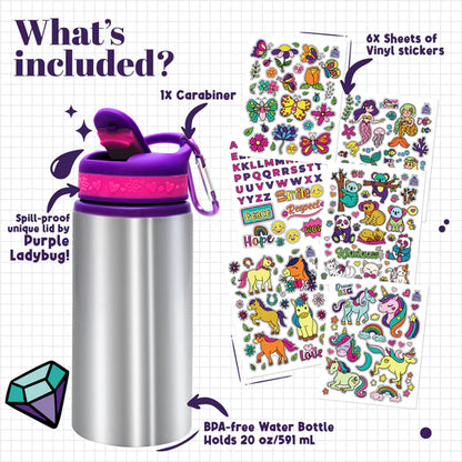 Water Bottle Craft Kit Purple Stickers and Flip Top