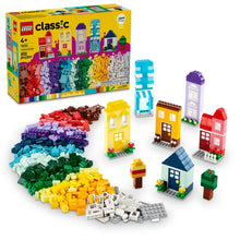 LEGO Classic building set with colorful bricks and minifigures on a white background
