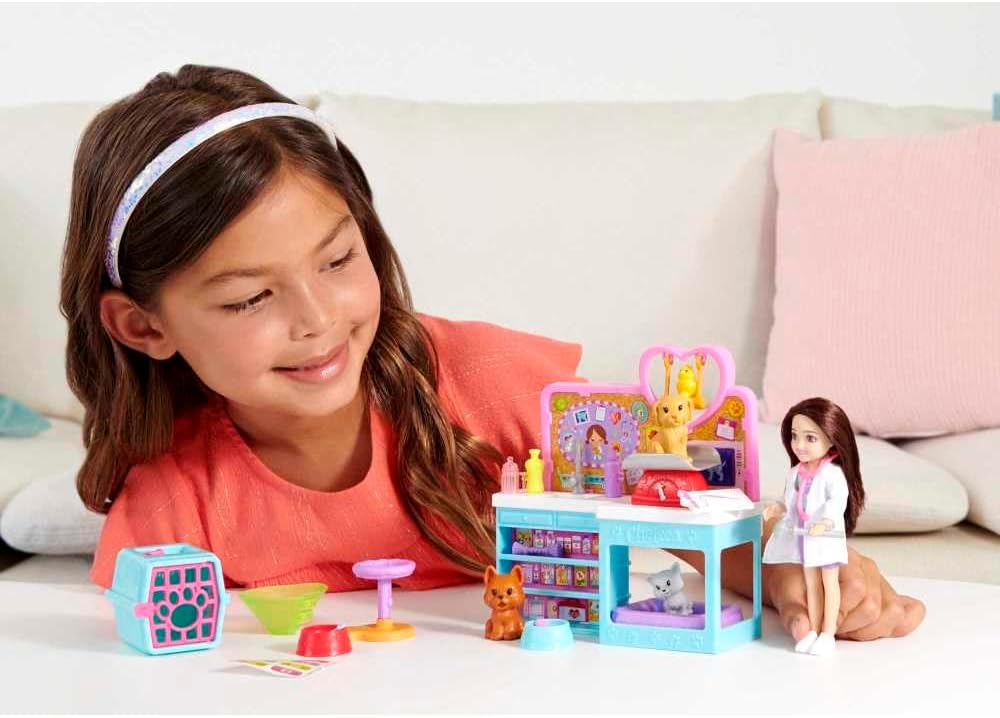 Barbie Chelsea Pet Vet Playset with Doll and 4 Animals