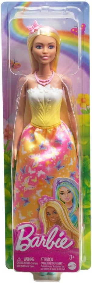 Barbie Royal Doll Brightly Highlighted Fantasy Hair, Colorful Accessories, Yellow Ombre Bodice & Butterfly-Print Skirt