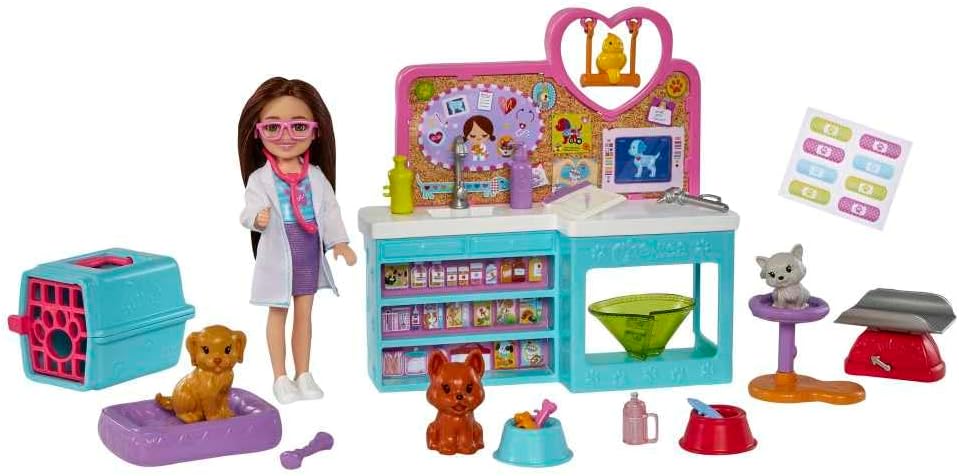 Barbie Chelsea Pet Vet Playset with Doll and 4 Animals