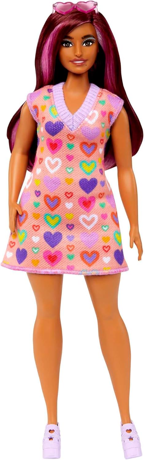 *Barbie Fashionistas Doll #207 with Pink Hair Streaks, Heart-Print Sweater Dress, Sunglasses & Platform Shoes