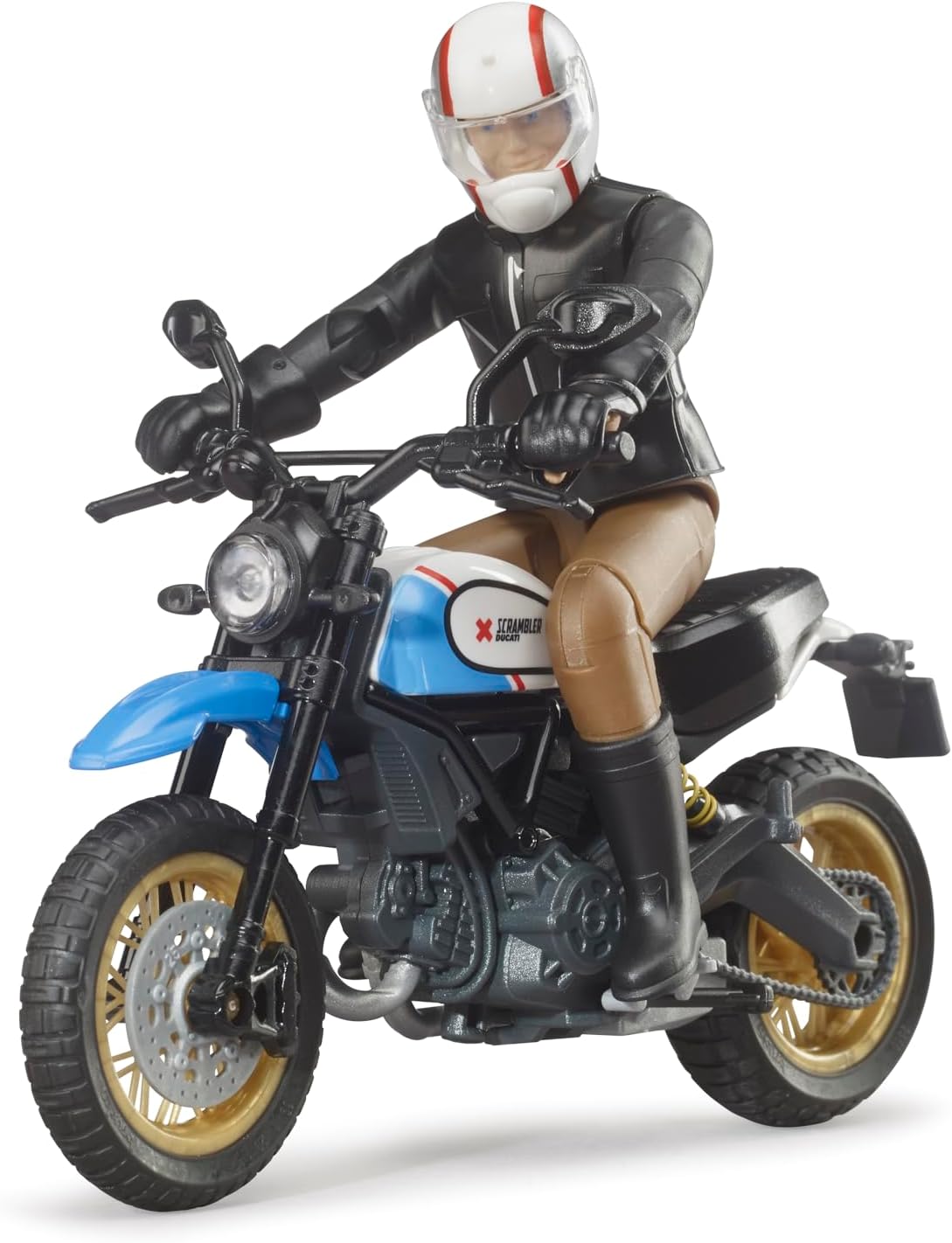 Bruder 63051 Ducati Scrambler Desert Sled Motorcycle Bike with Driver Figurine and Accessories
