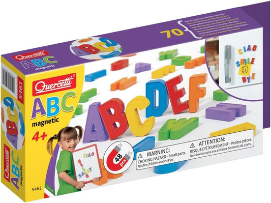 Quercetti Magnetic Uppercase Letters - 48 Piece Alphabet Magnet Set in Assorted Colors (Made in Italy)