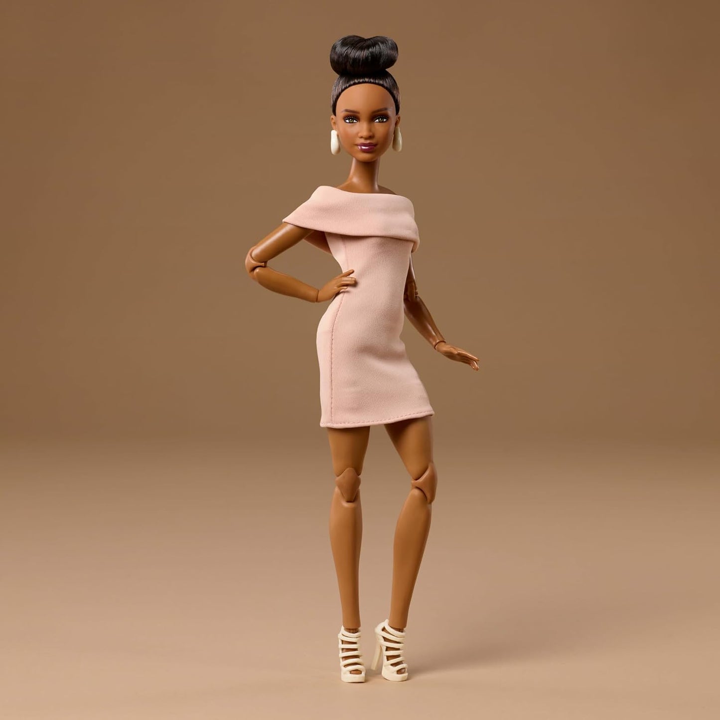 Barbie Basics Collectible Doll Model 08 With Brunette Hair In Tan Dress Strappy Heels