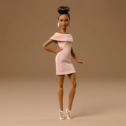 Barbie Basics Collectible Doll Model 08 With Brunette Hair In Tan Dress Strappy Heels