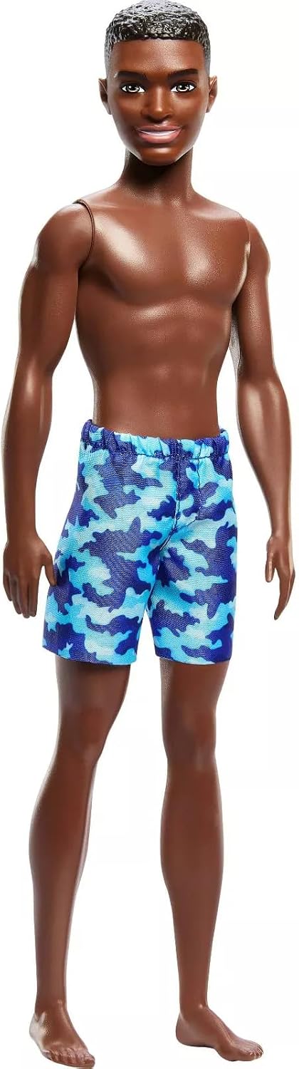 Barbie Beach Ken Doll With Dark Brown Hair Wearing Blue Swimsuit