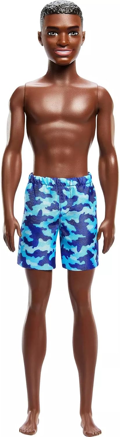 Barbie Beach Ken Doll With Dark Brown Hair Wearing Blue Swimsuit