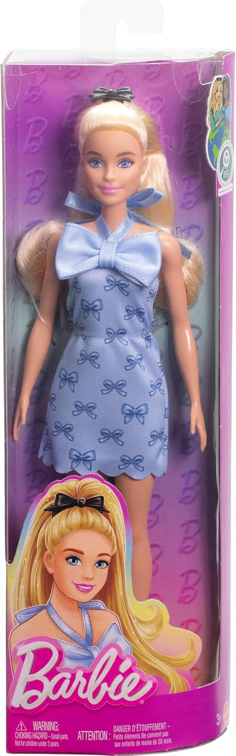 Barbie Fashionista #237 Blue Bow Dress, Blonde Wavy Hair
