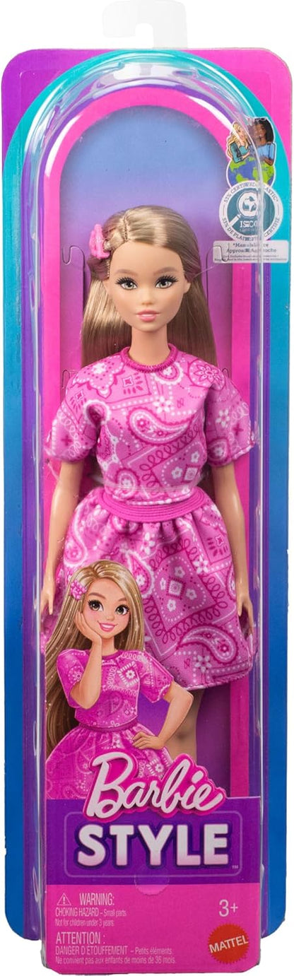 Barbie Fashionista - #249 with Blonde Hair, Pink Paisley Dress