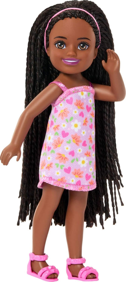 Barbie Chelsea Black with Lavender Hearts & Flowers Dress