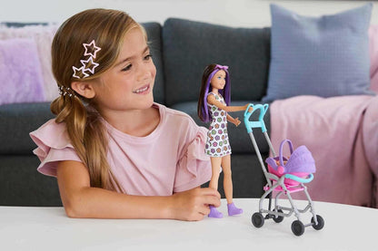 Barbie Skipper Babysitter Rocking Stroller Brunette Doll with Baby