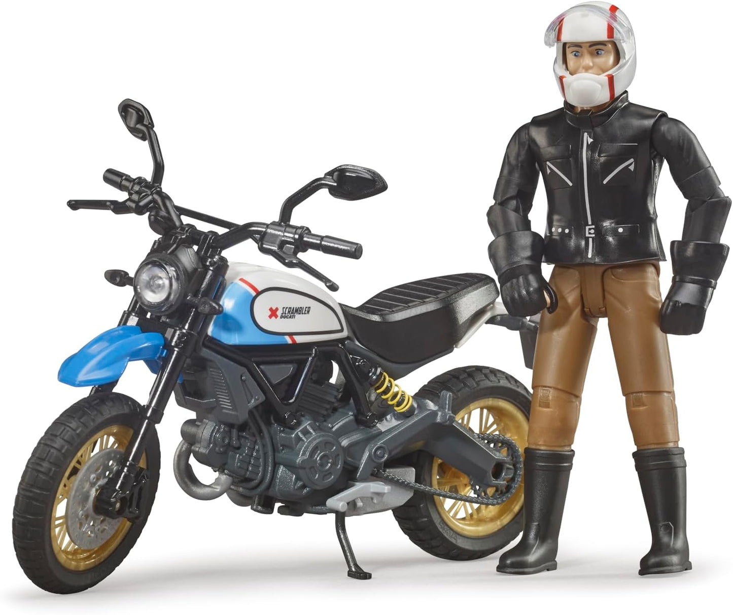 Bruder 63051 Ducati Scrambler Desert Sled Motorcycle Bike with Driver Figurine and Accessories