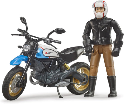 Bruder 63051 Ducati Scrambler Desert Sled Motorcycle Bike with Driver Figurine and Accessories