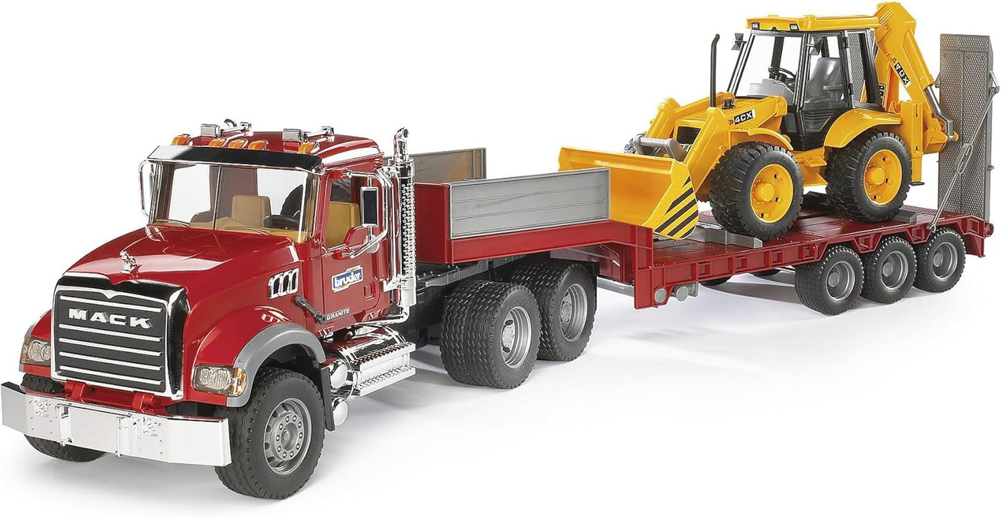Bruder 02813 MACK Granite Flatbed Truck w/ JCB Loader Backhoe 40.12.9