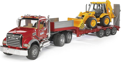 Bruder 02813 MACK Granite Flatbed Truck w/ JCB Loader Backhoe 40.12.9