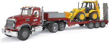 Bruder 02813 MACK Granite Flatbed Truck w/ JCB Loader Backhoe 40.12.9