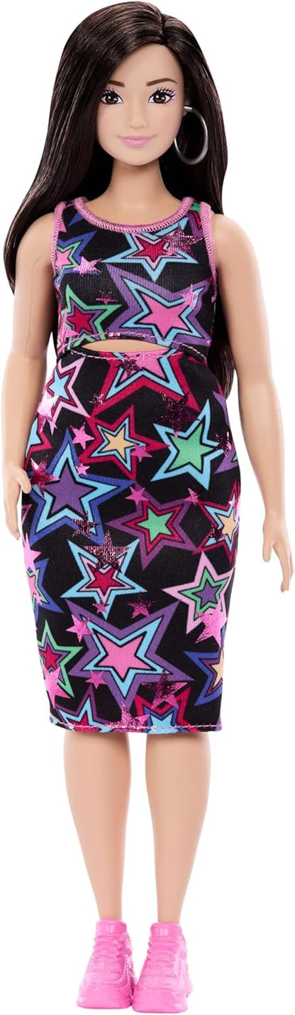 Barbie Fashionista - #251 with Brown Hair, Multi-Color Star Print Dress