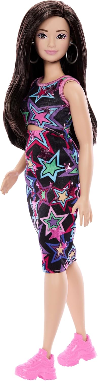 Barbie Fashionista - #251 with Brown Hair, Multi-Color Star Print Dress