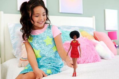 Barbie Fashionista #221 Red Sparkle Dress with Natural Hair