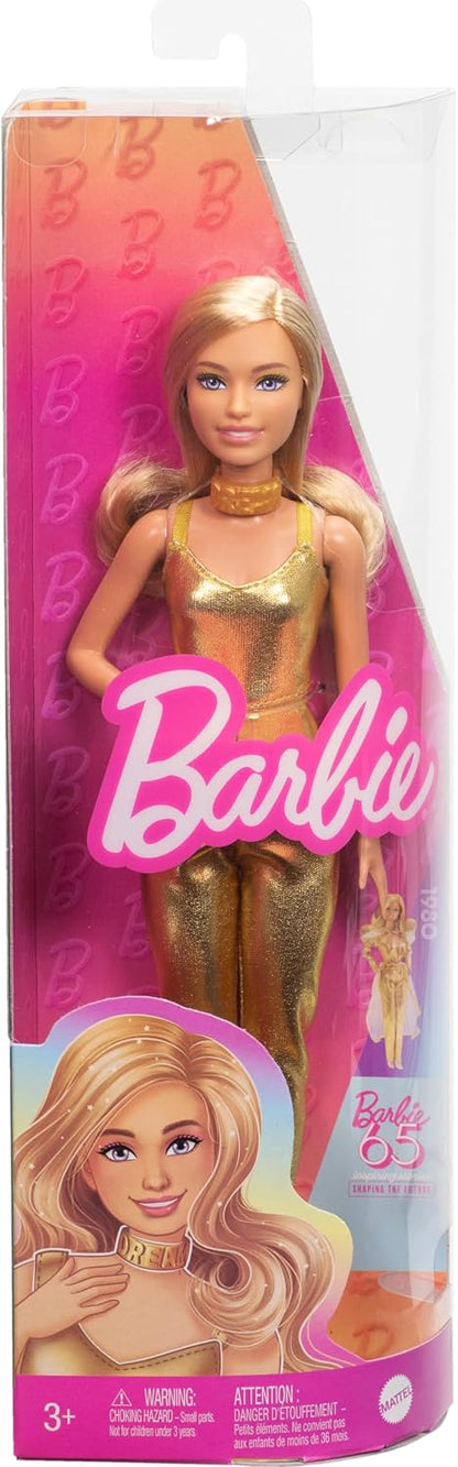 Barbie Fashionista #222  Gold Metallic Jumpsuit, Petite, Blonde Wavy Hair