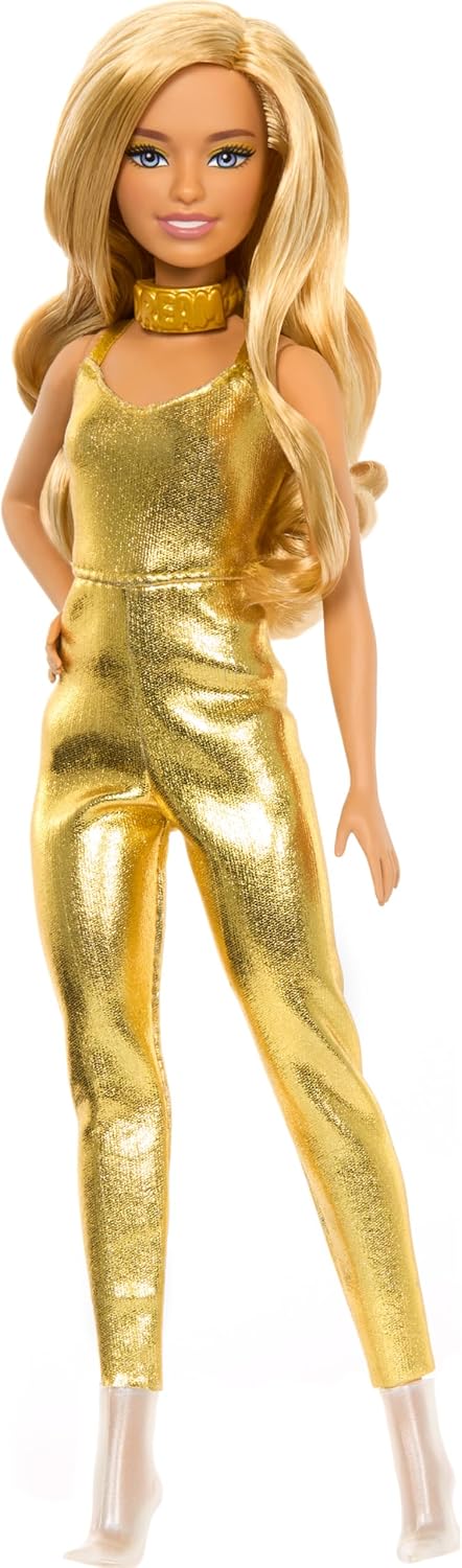 Barbie Fashionista #222  Gold Metallic Jumpsuit, Petite, Blonde Wavy Hair