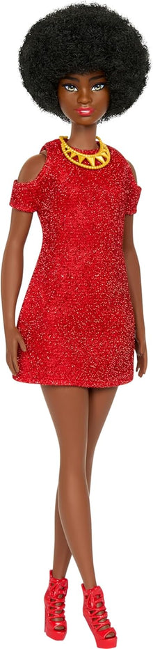 Barbie Fashionista #221 Red Sparkle Dress with Natural Hair