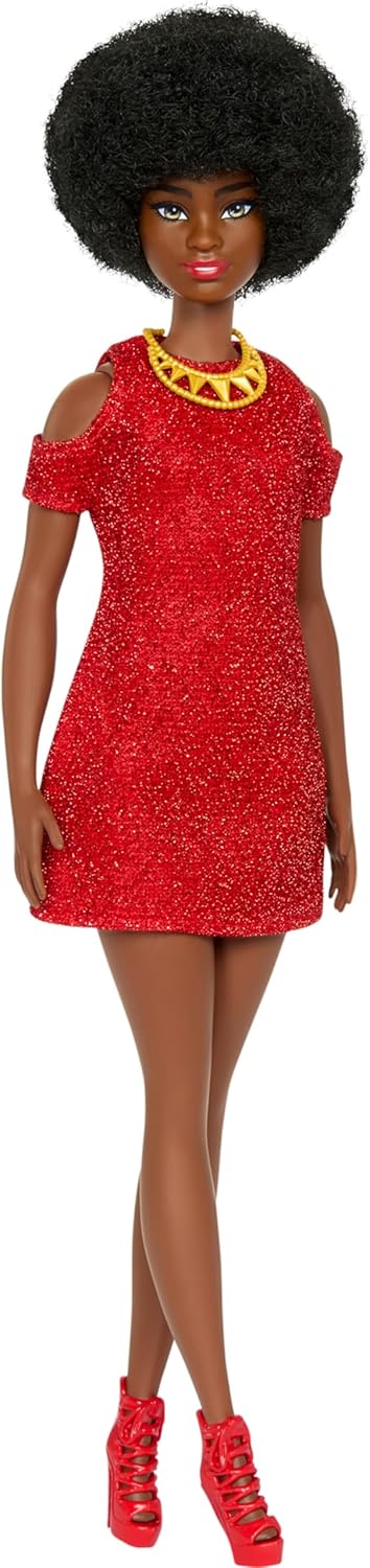 Barbie Fashionista #221 Red Sparkle Dress with Natural Hair