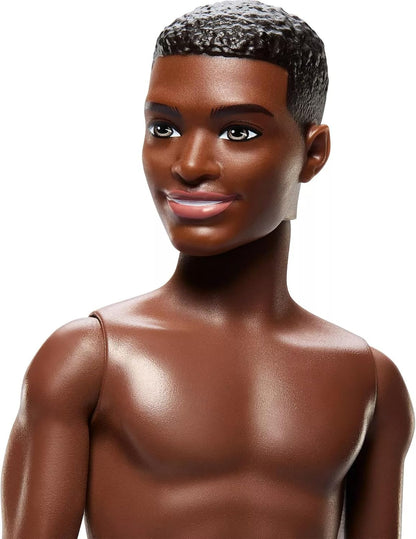 Barbie Beach Ken Doll With Dark Brown Hair Wearing Blue Swimsuit