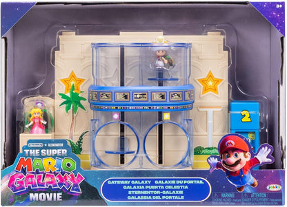 The Super Mario Galaxy Movie – Gateway Galaxy Diorama Playset with 1.5 Inch Princes Peach and Exclusive Captain Toad Mini Action Figures, Spring Star Launcher Feature