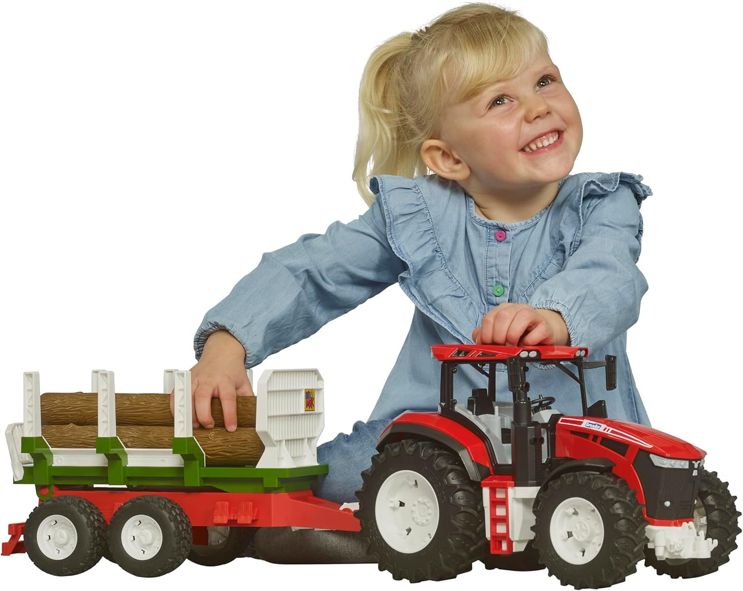 Bruder 03453 *New* Roadmax Tractor with Trailer and 3 Tree Trunks