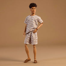 Barbie Basics Collectible Ken Doll Model 10 With Brunette Hair In Shirt Shorts With Matching Print
