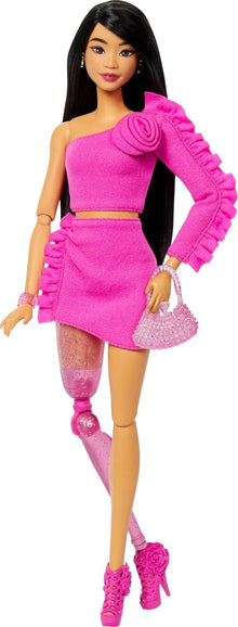 Barbie Deluxe Style #2 Pink Barbiecore Outfit, Black Hair, Pink Sparkly Prosthetic Leg