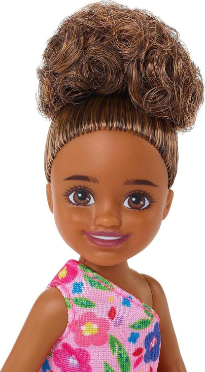 *Barbie Chelsea Brunette Doll Pink Flower Dress