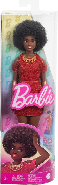 Barbie Fashionista #221 Red Sparkle Dress with Natural Hair