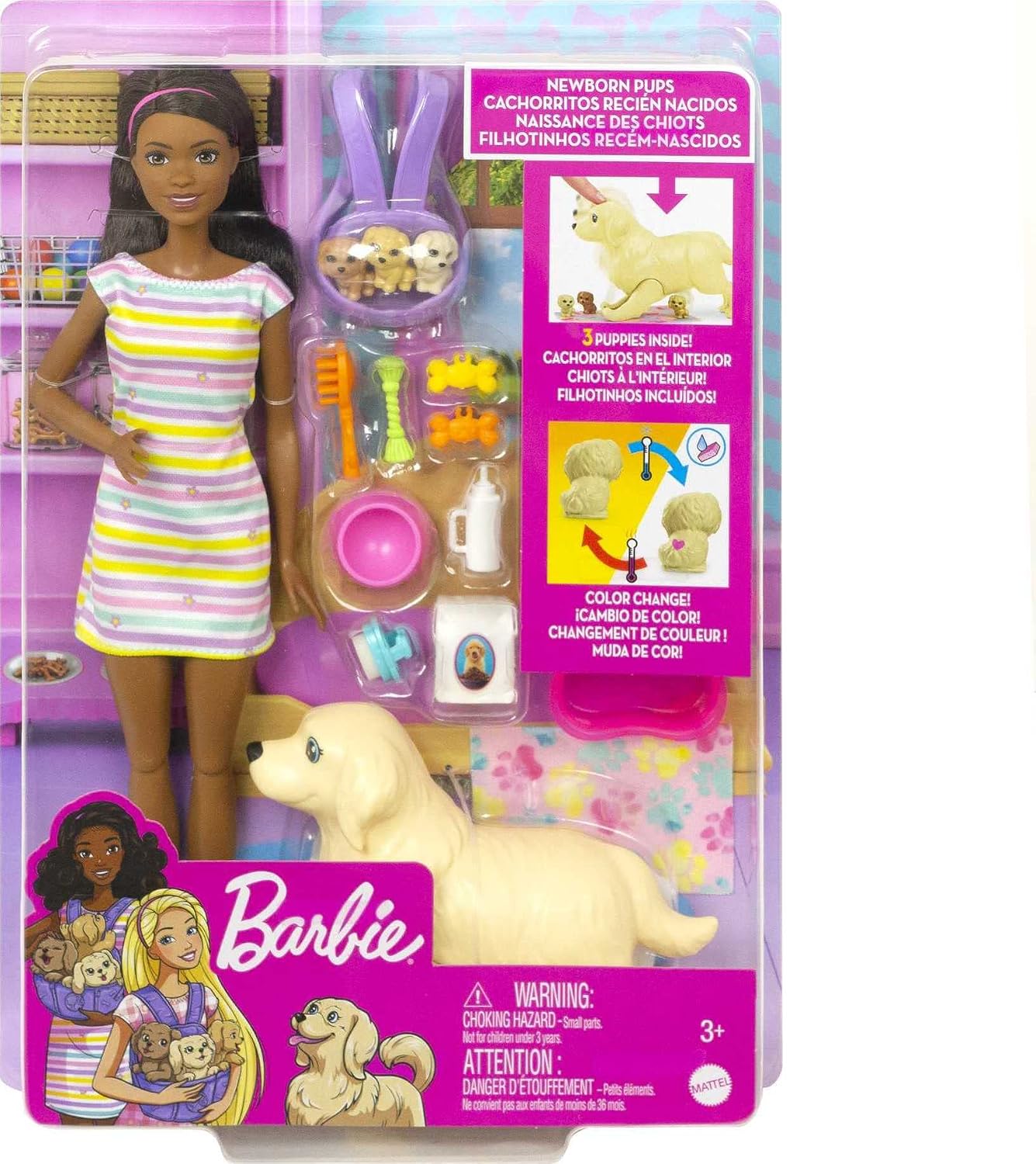 Barbie Newborn Pups Playset with Black Doll
