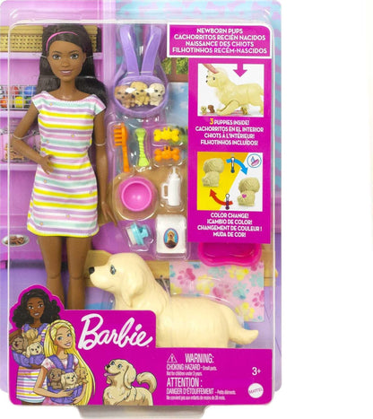 Barbie Newborn Pups Playset with Black Doll