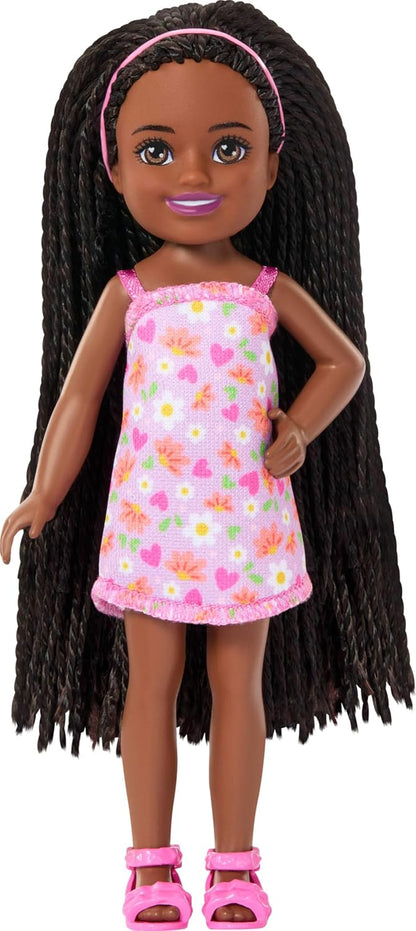 Barbie Chelsea Black with Lavender Hearts & Flowers Dress
