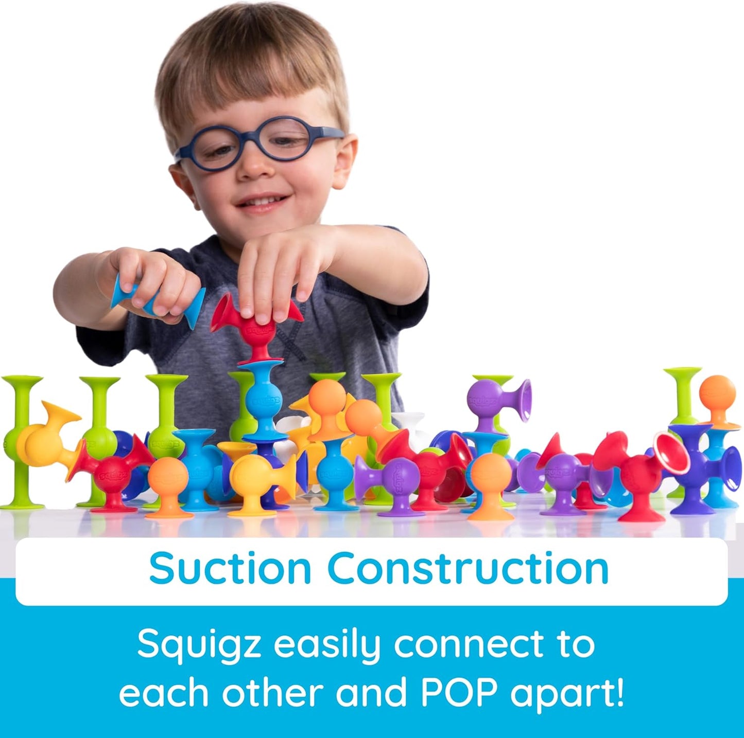 Fat Brain Toys Squigz Starter Set, 24 Piece Suction Bath Toys, Sensory Toys