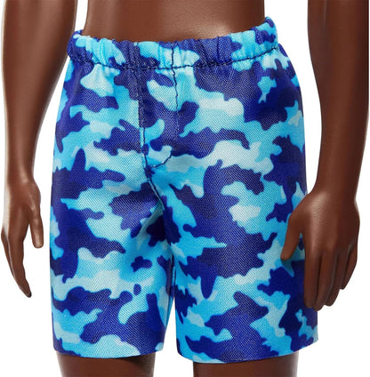 Barbie Beach Ken Doll With Dark Brown Hair Wearing Blue Swimsuit