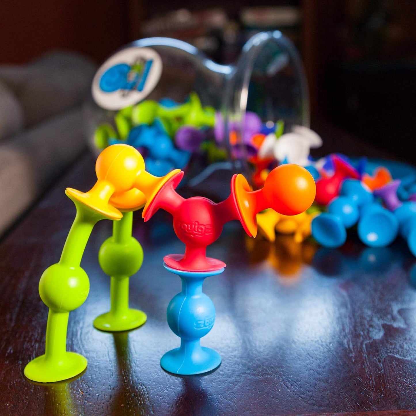 Fat Brain Toys Squigz Deluxe Set - 50-Piece Suction Construction Toys, Suction Bath Toys, Sensory Toys
