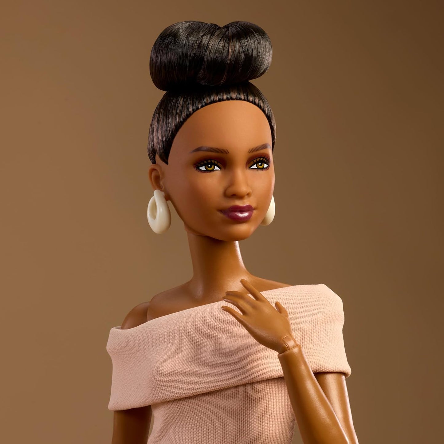 Barbie Basics Collectible Doll Model 08 With Brunette Hair In Tan Dress Strappy Heels