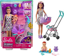 Barbie Skipper Babysitter Rocking Stroller Brunette Doll with Baby