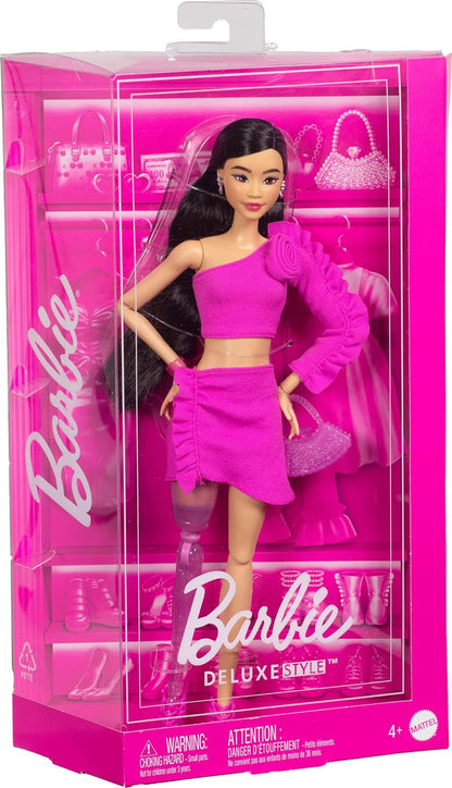 Barbie Deluxe Style #2 Pink Barbiecore Outfit, Black Hair, Pink Sparkly Prosthetic Leg