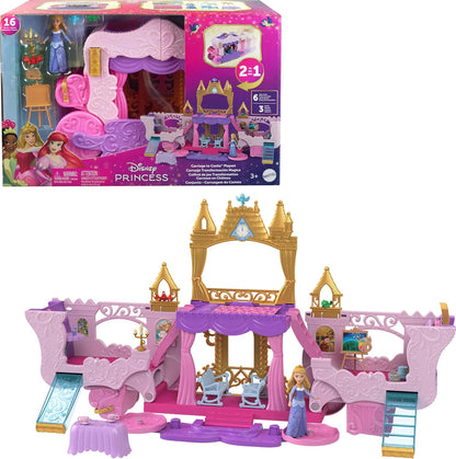 Disney Princess Carriage To Castle Transforming Playset With Aurora Small Doll, 4 Figures & 3 Levels 2