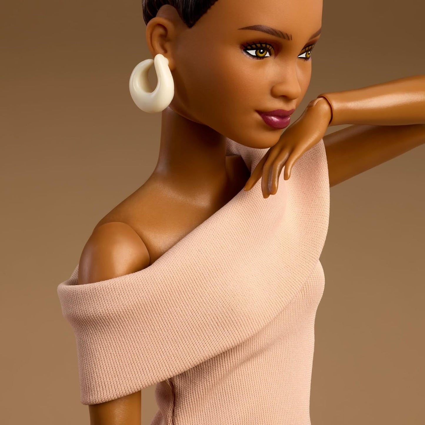 Barbie Basics Collectible Doll Model 08 With Brunette Hair In Tan Dress Strappy Heels